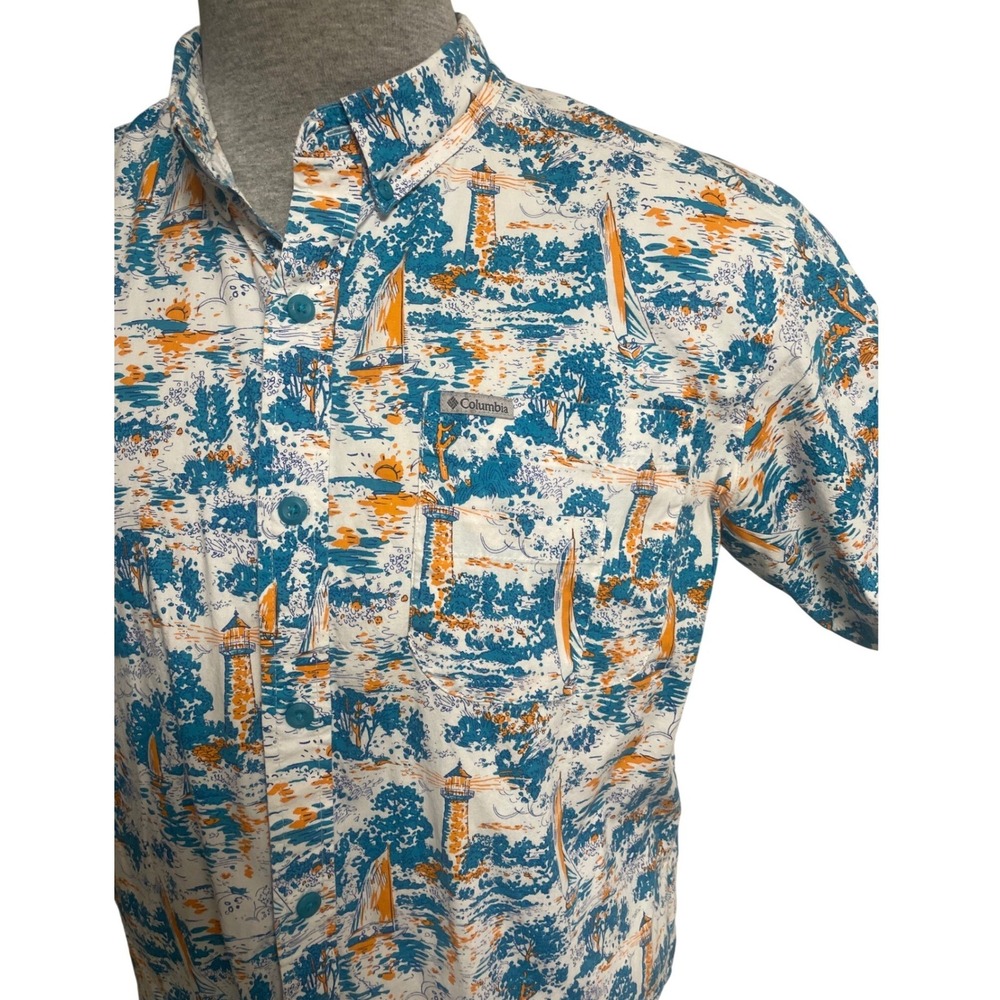 Columbia Rapid Rivers Boat All Over Print Short Sleeve Shirt Men's Large - Picture 2 of 10